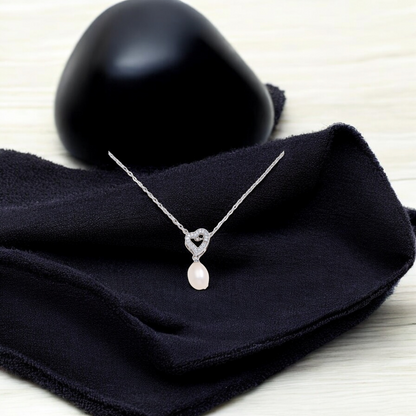 Crystal Heart with Freshwater Pearl Pendant Necklace