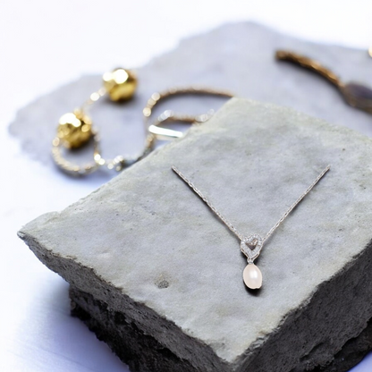 Crystal Heart with Freshwater Pearl Pendant Necklace