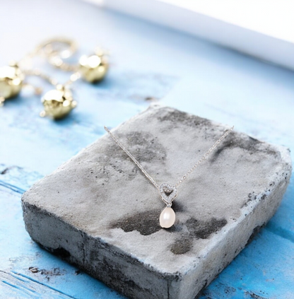 Crystal Heart with Freshwater Pearl Pendant Necklace