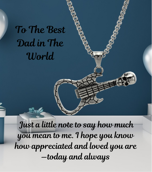 Father’s Day Gifts Men’s Rock Guitar Skull Bottle Opener Stainless Steel Pendant Necklace