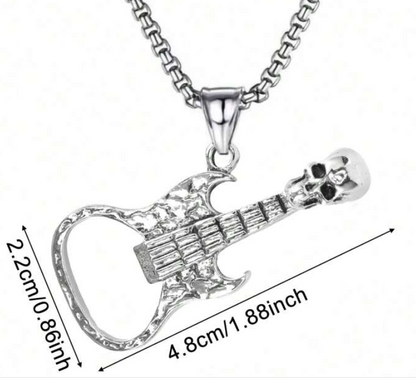 Father’s Day Gifts Men’s Rock Guitar Skull Bottle Opener Stainless Steel Pendant Necklace