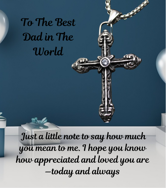 Father’s Day Men’s Holy Cross Stainless Steel Pendant Necklace Dad Gifts Message