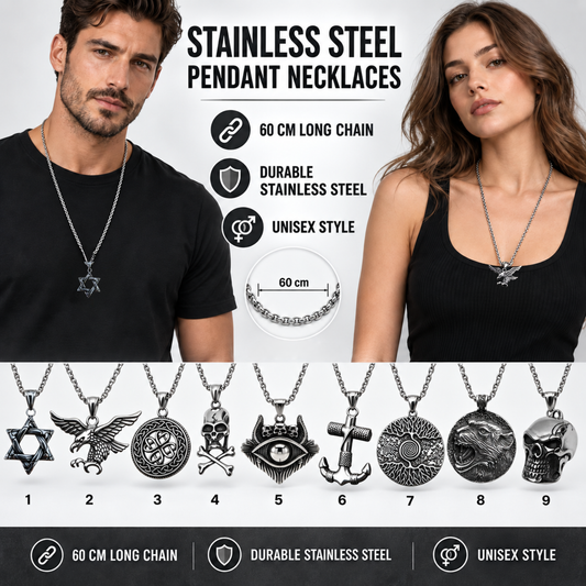 Men's Tree of Life Anchor Eagle Devil Eye Skeleton Stainless Steel Necklaces