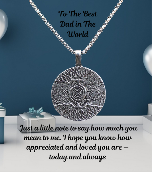Gifts for Dad Farther’s Day Message Jewellery Men’s Tree of Life Spiral Stainless Steel Pendant Necklace