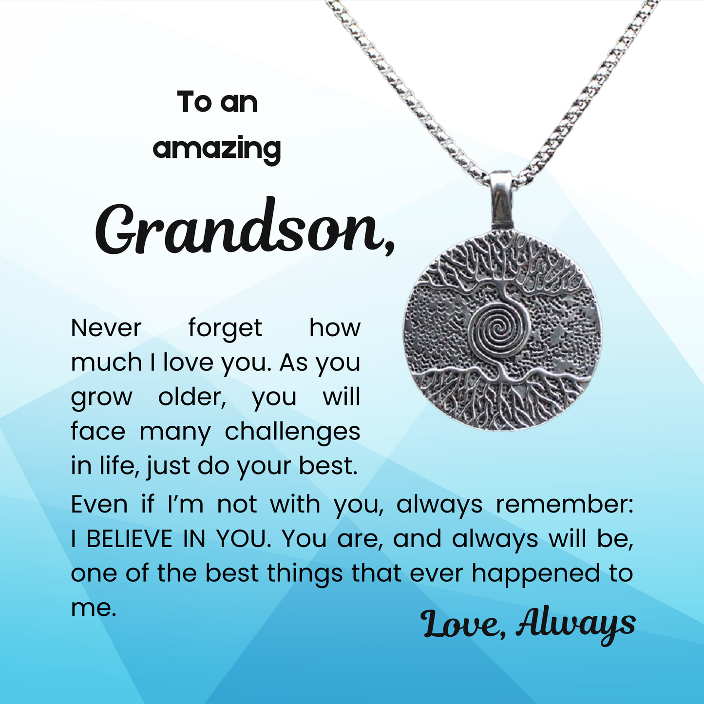 316L Stainless Steel Tree of Life Necklace for Your Son Grandson with Personalised Message