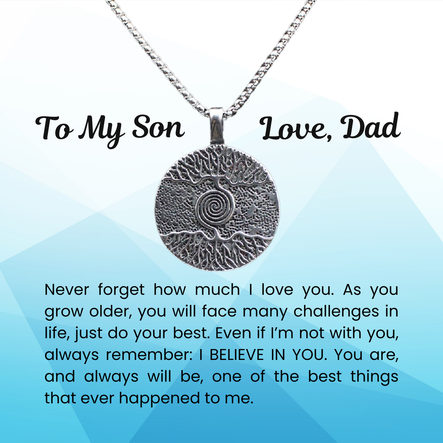 316L Stainless Steel Tree of Life Necklace for Your Son Grandson with Personalised Message