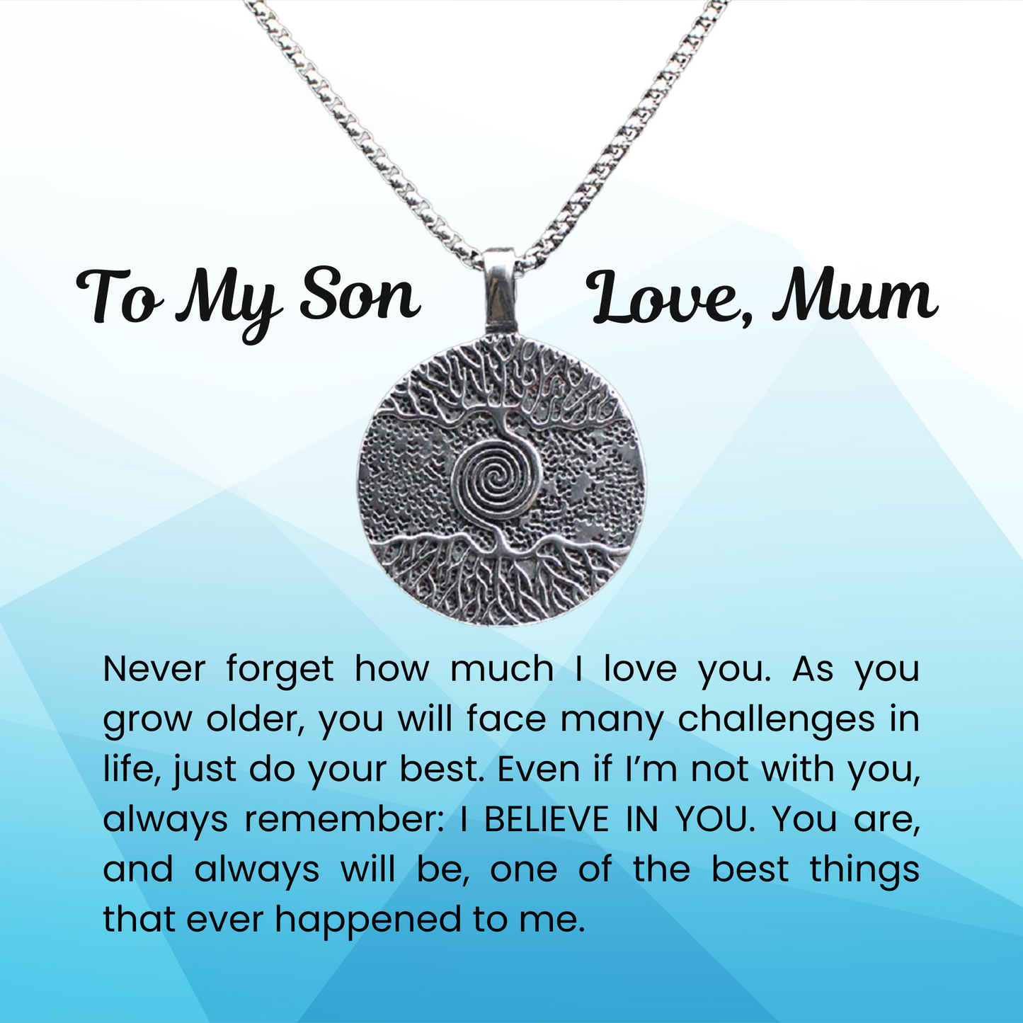 316L Stainless Steel Tree of Life Necklace for Your Son Grandson with Personalised Message