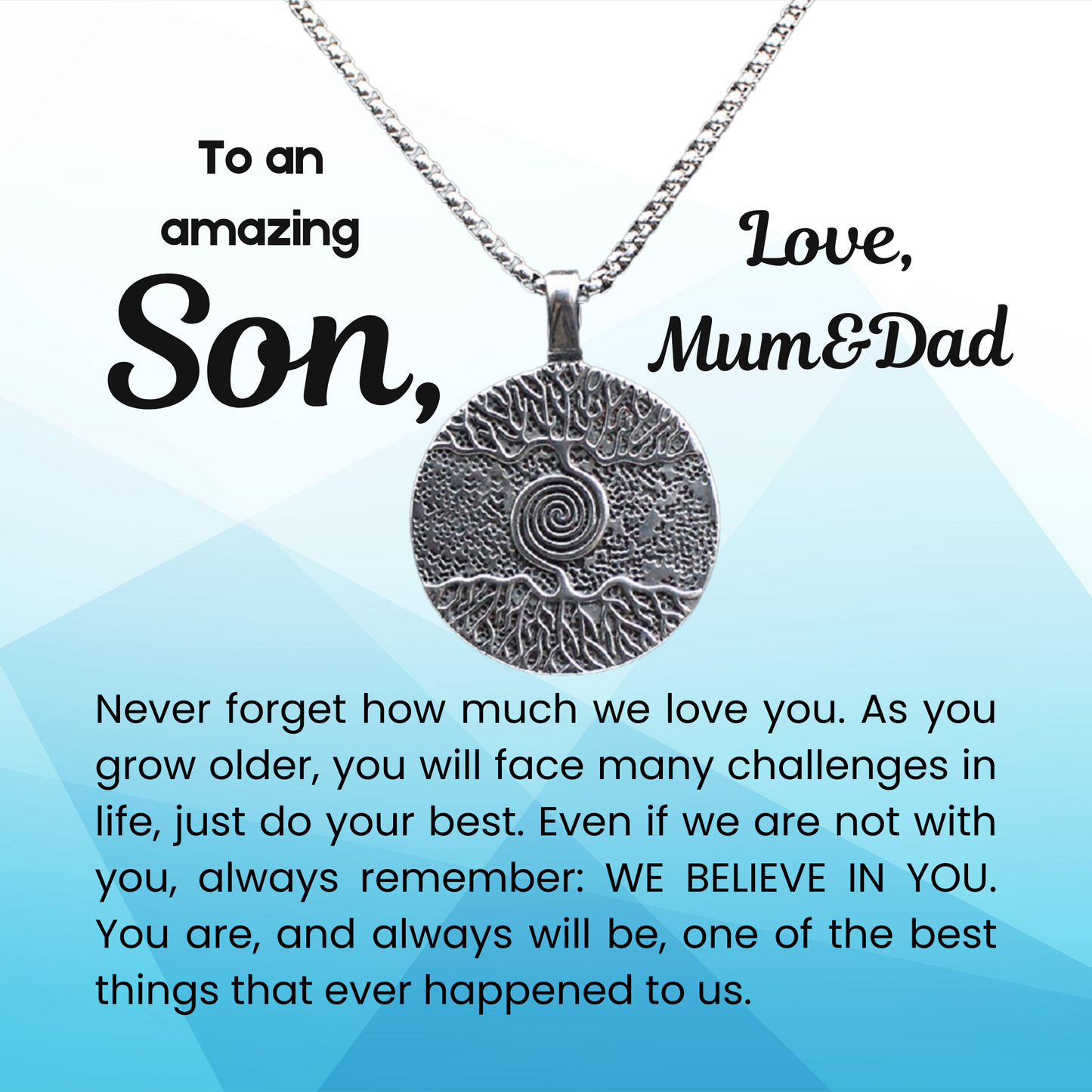 316L Stainless Steel Tree of Life Necklace for Your Son Grandson with Personalised Message