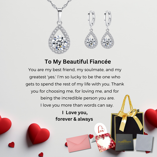 The "Brilliant Love" Teardrop Set With Message Card For Fiancee Valentine's Day Gift