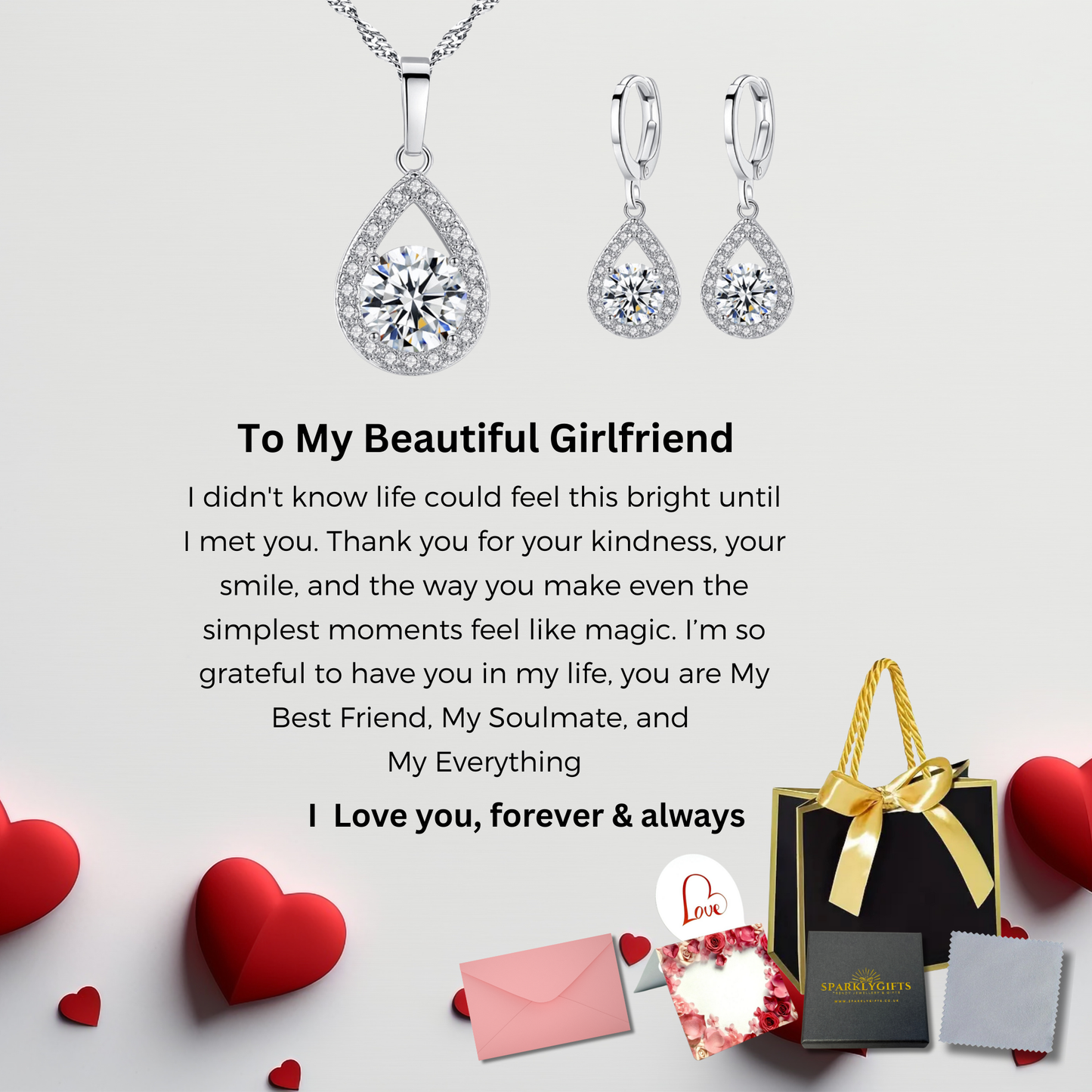 The "Brilliant Love" Teardrop Set With Message Card For Girlfriend Valentine's Day Gift