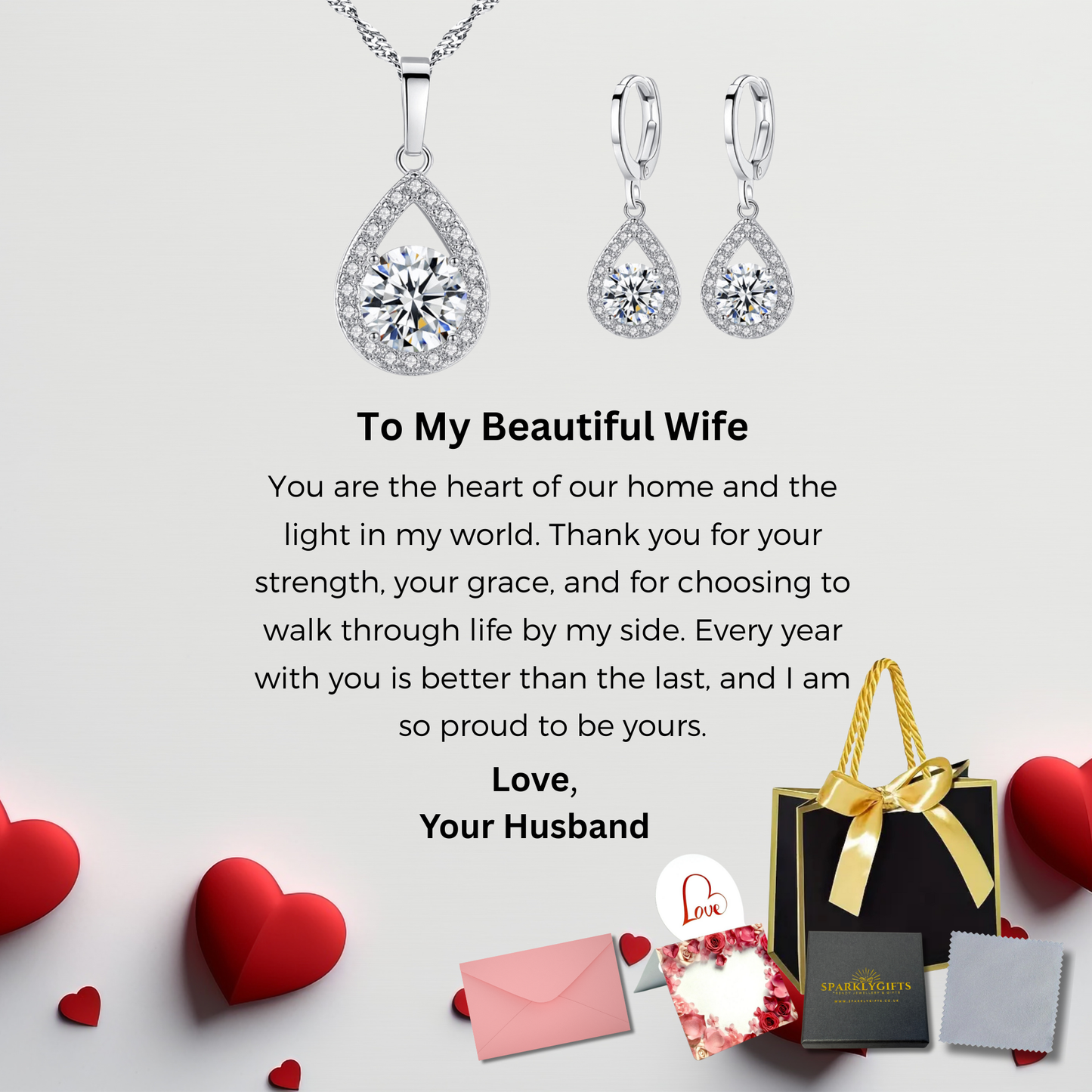 The "Brilliant Love" Teardrop Set With Message Card For Wife Valentine's Day Gift
