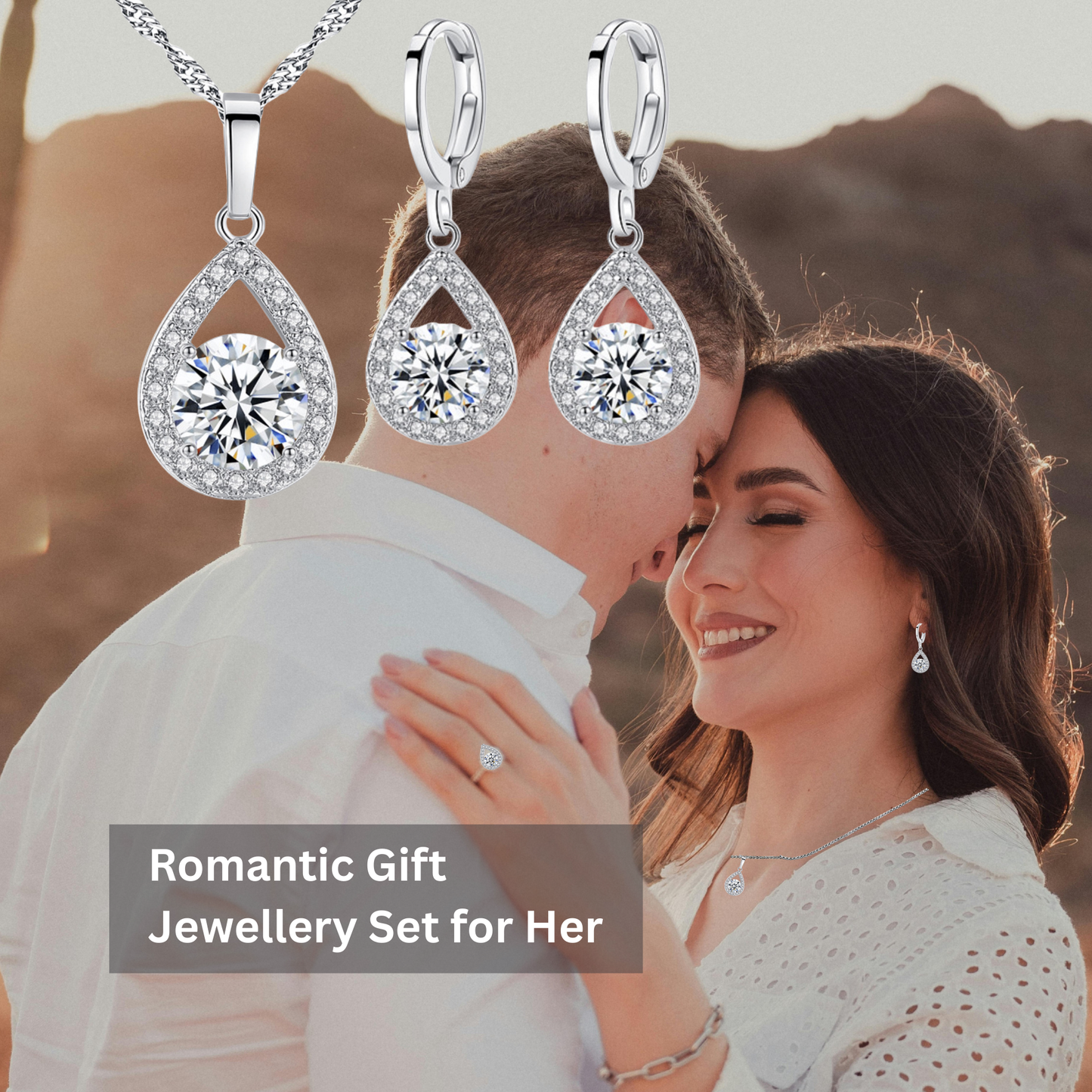 The "Brilliant Love" Teardrop Set With Message Card For Fiancee Valentine's Day Gift