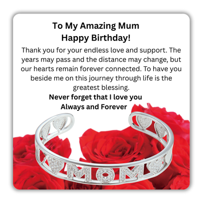 To My Mum Mom Cuff Bangle with Message Card