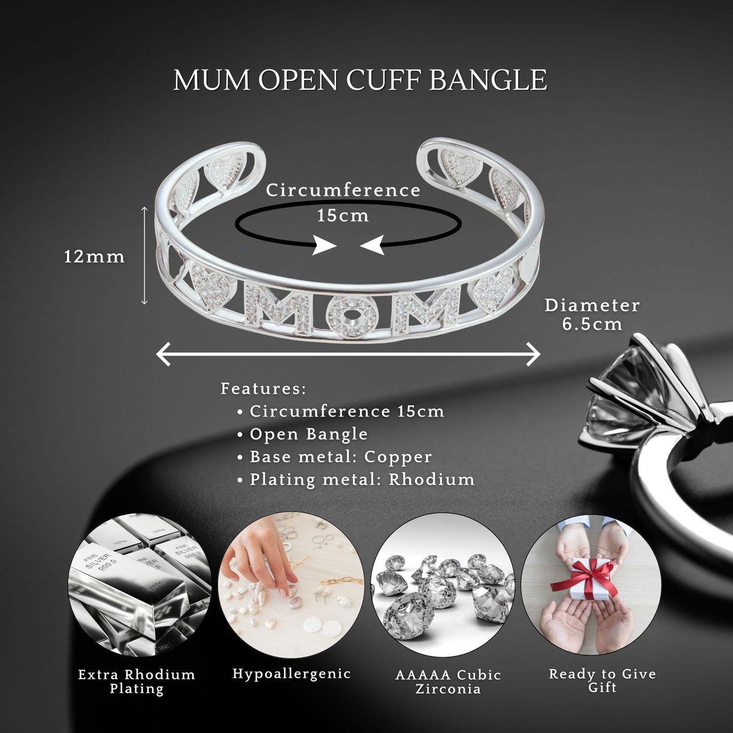 To My Mum Mom Cuff Bangle with Message Card