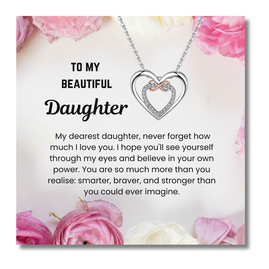 To My Daughter Interlocking Heart Pendant Necklace with Message Card