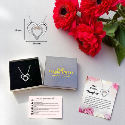 To My Daughter Interlocking Heart Pendant Necklace with Message Card
