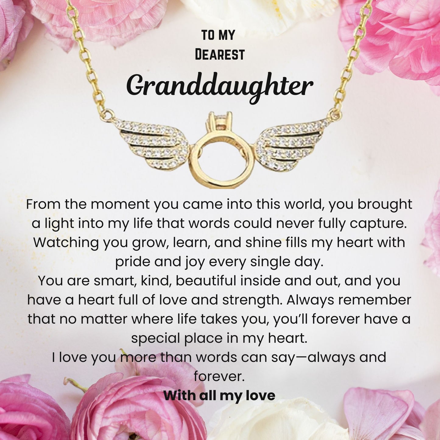 Gifts for Granddaughter with Message Card Linked Heart Bracelet Angel’s Wings Necklace Jewellery