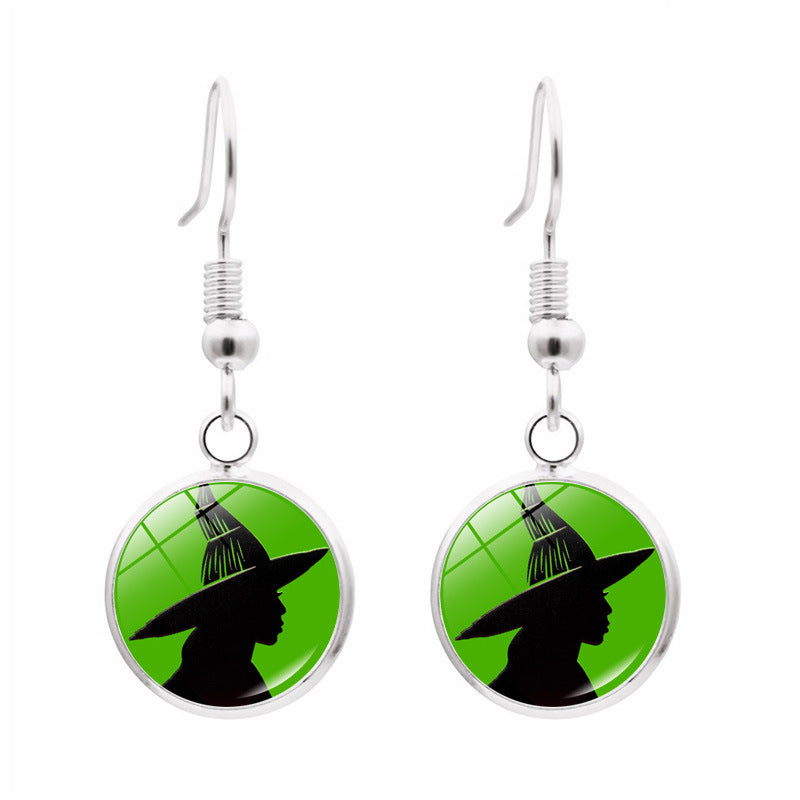 Wicked Inspired Witch Stainless Steel Drop Hook Elphaba Glinda Earrings