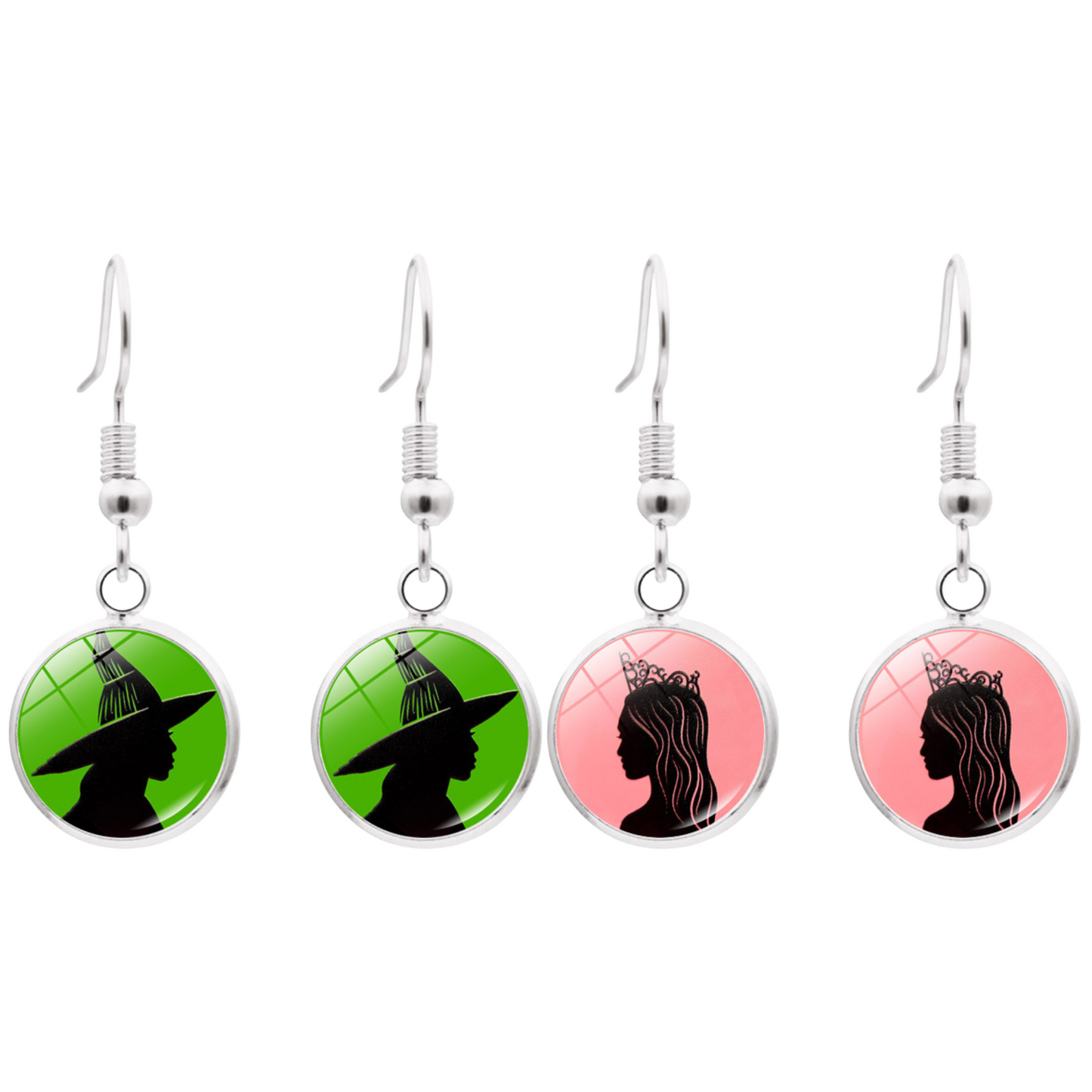 Wicked Inspired Witch Stainless Steel Drop Hook Elphaba Glinda Earrings