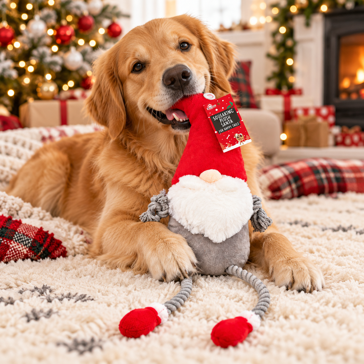 Christmas Squeaking Plush Santa & Rope Plush Gonk Dog Toy