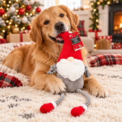 Christmas Squeaking Plush Santa & Rope Plush Gonk Dog Toy