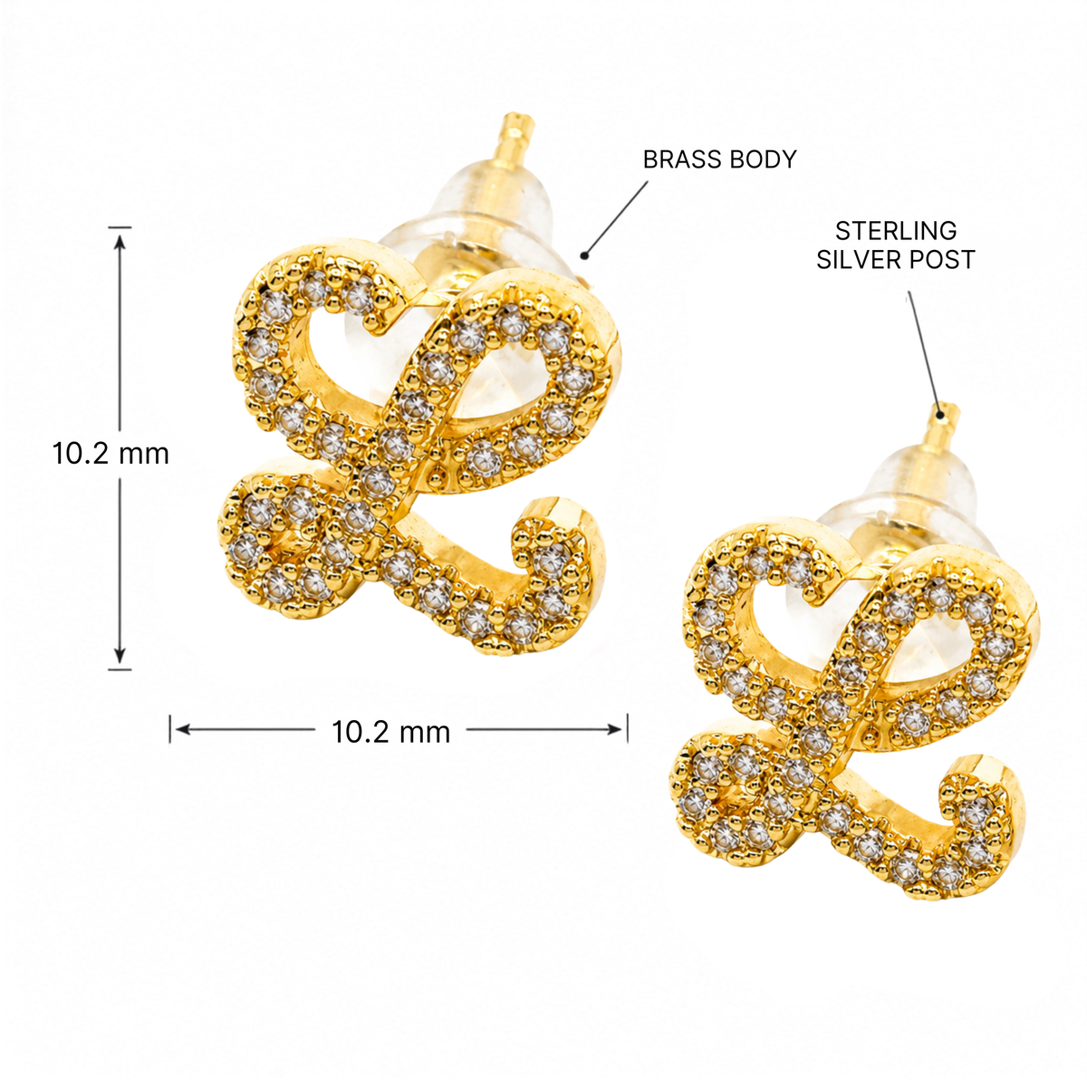 Pave Script L Studs Sterling Silver Earrings