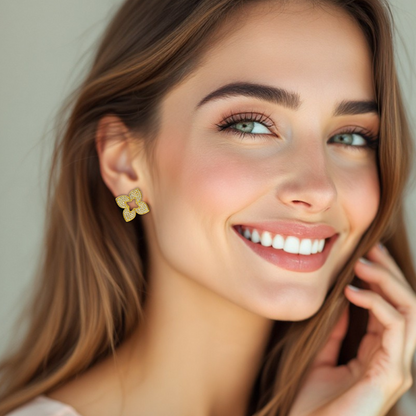 Pave Clover Flower Studs Sterling Silver Post Earrings