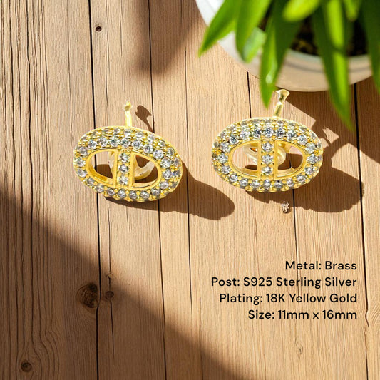Oval 18K Gold Plated Sterling Silver Post Earrings