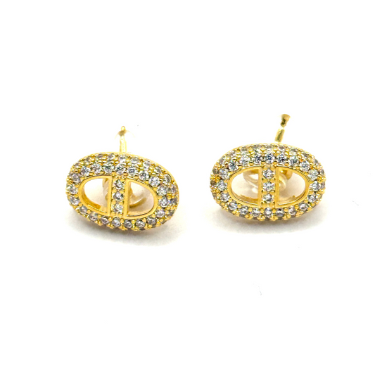 Oval 18K Gold Plated Sterling Silver Post Earrings