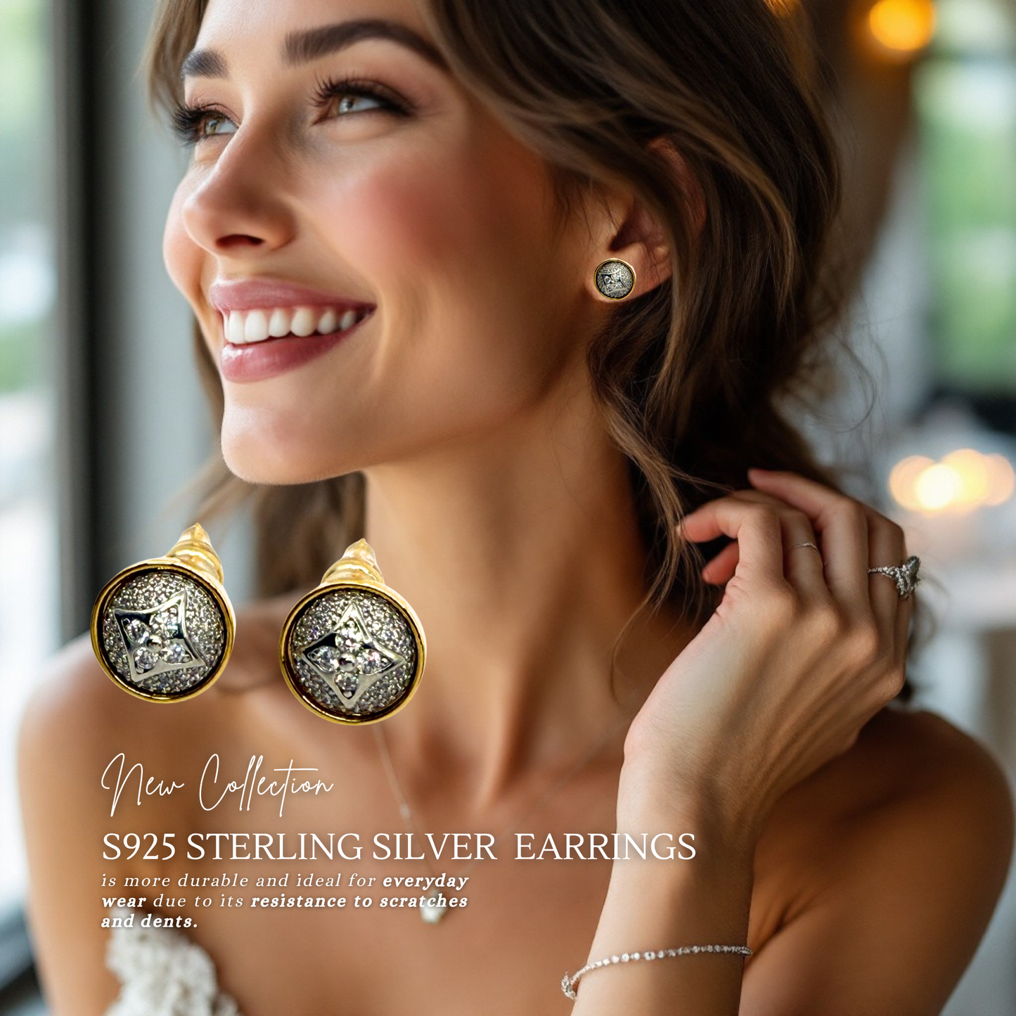 Pave Clover Studs 18K Gold Plated Sterling Silver Post Earrings