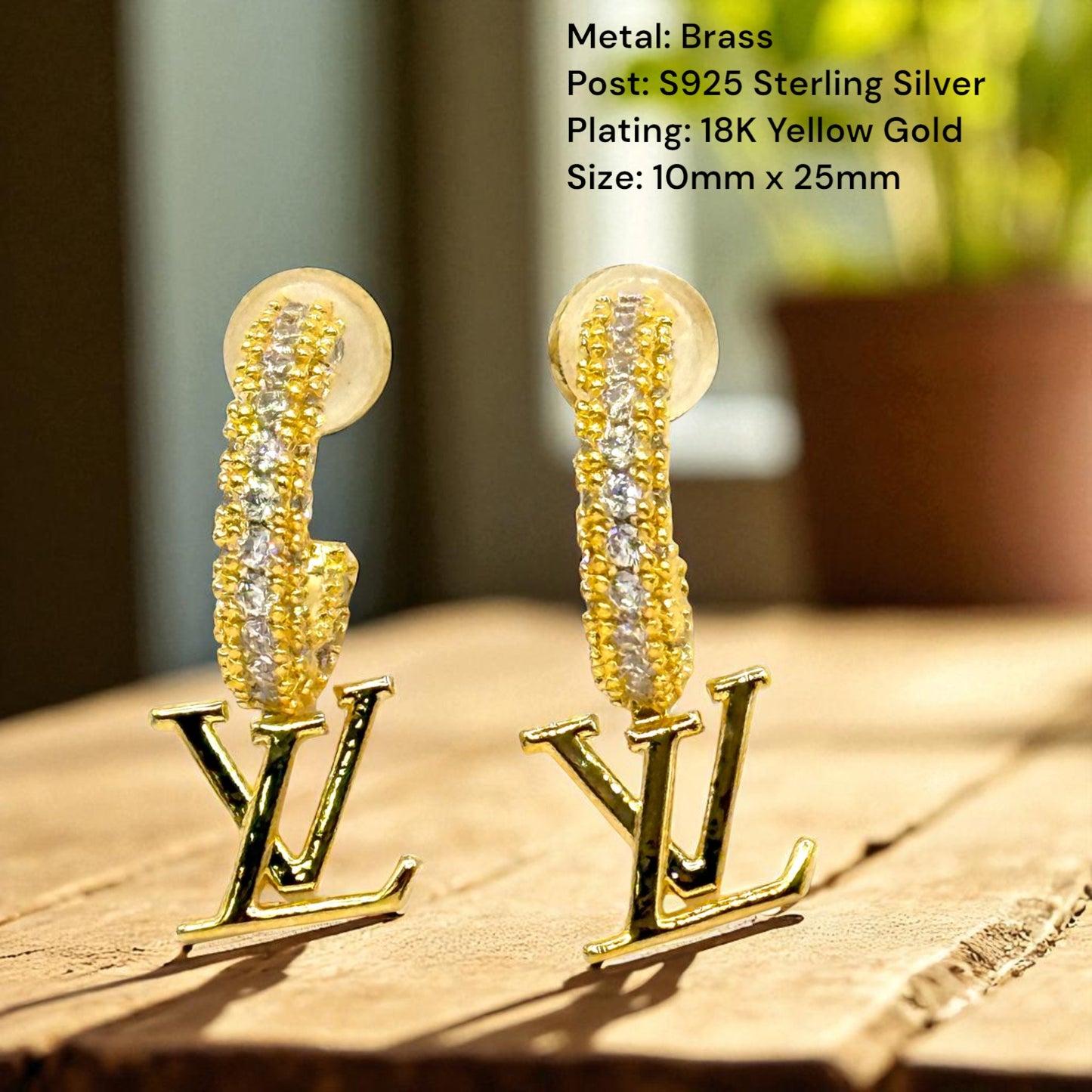 Initial Dangle Hoops 18K Gold Plated Sterling Silver Post Earrings