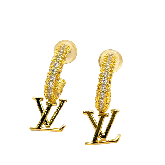Initial Dangle Hoops 18K Gold Plated Sterling Silver Post Earrings