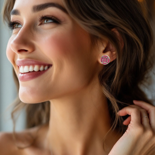 Pink Monogram Clover Sterling Silver Post Earrings