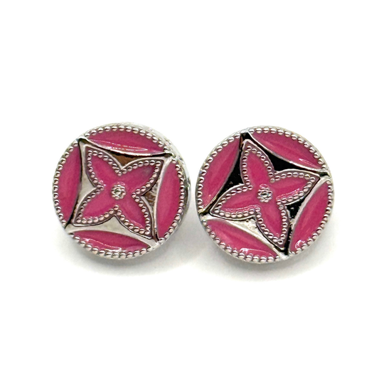 Pink Monogram Clover Sterling Silver Post Earrings