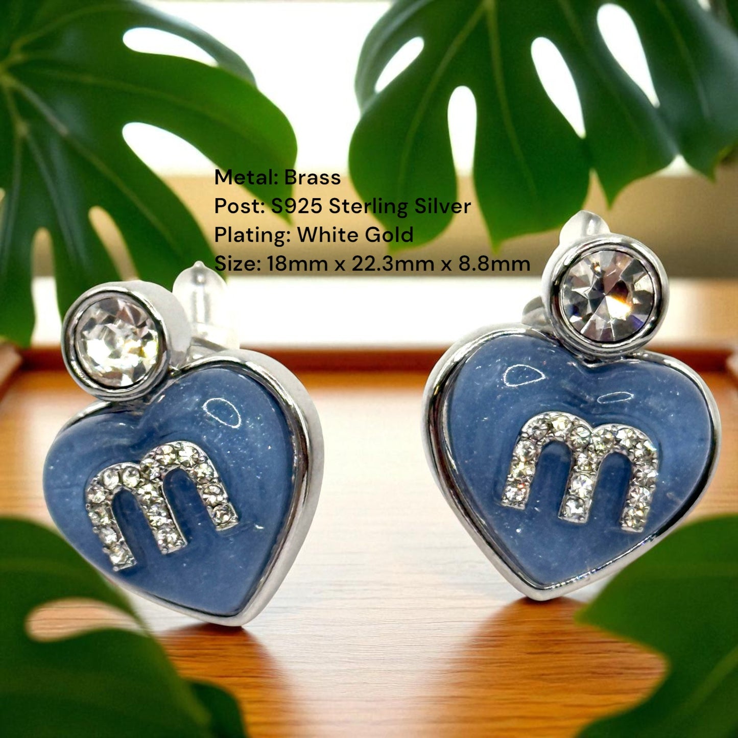 Initial M Heart Studs Sterling Silver Post Earrings