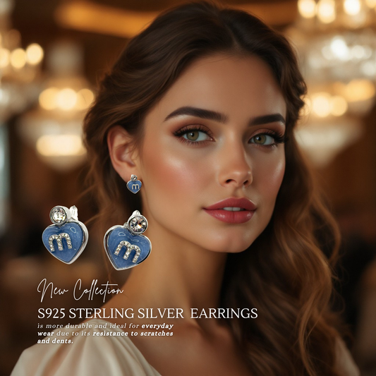 Initial M Heart Studs Sterling Silver Post Earrings