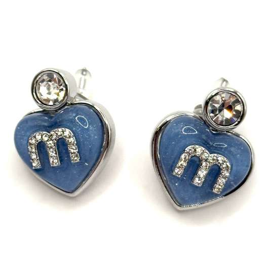 Initial M Heart Studs Sterling Silver Post Earrings