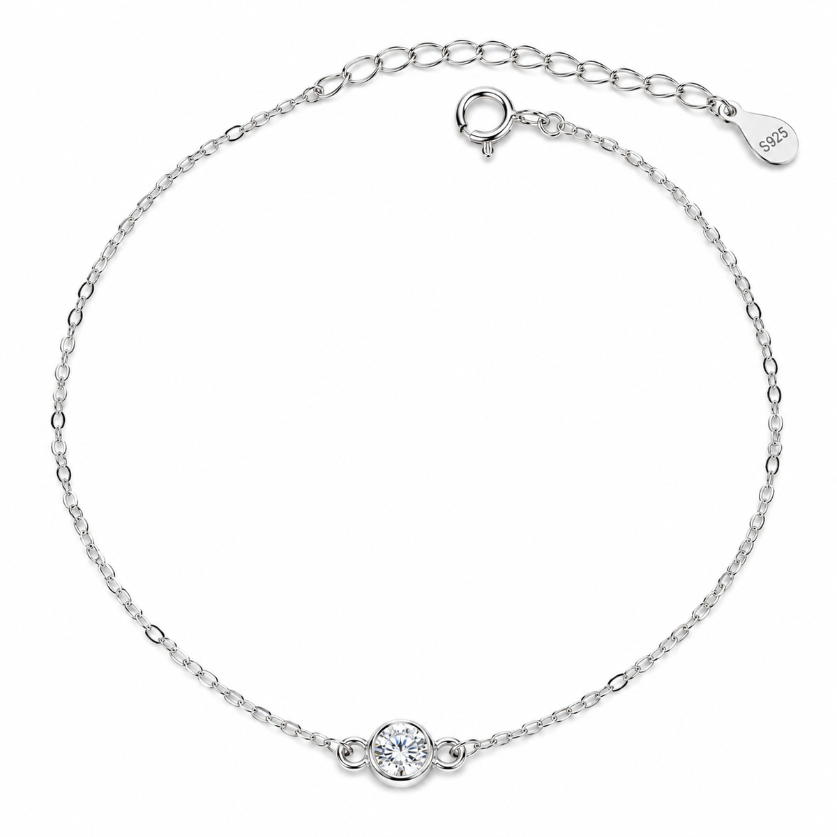 Sterling Silver Sparkling 5mm Solitaire Bracelet Adjustable S925 Hallmark
