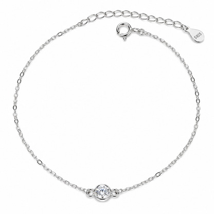 Sterling Silver Sparkling 5mm Solitaire Bracelet Adjustable S925 Hallmark