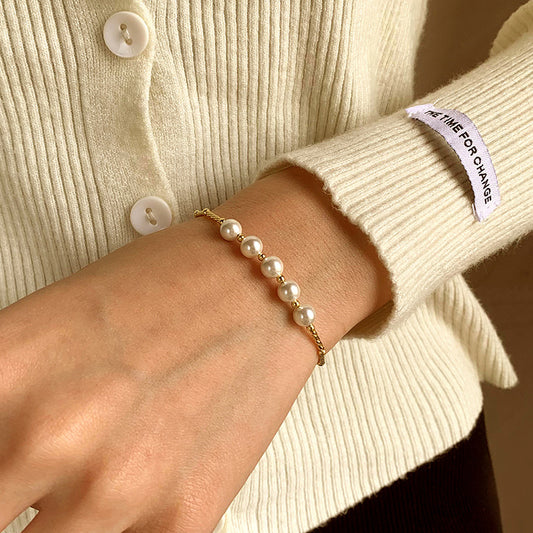 Sterling Silver Gold Bamboo & Lara Pearl  18K Gold Plated Bracelet