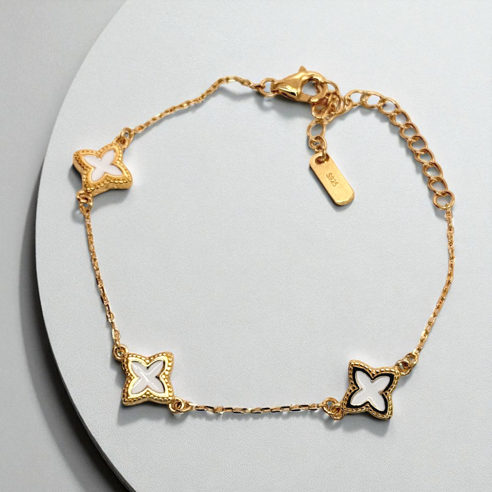S925 Sterling Silver Golden Clover Charm Bracelet