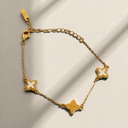 S925 Sterling Silver Golden Clover Charm Bracelet