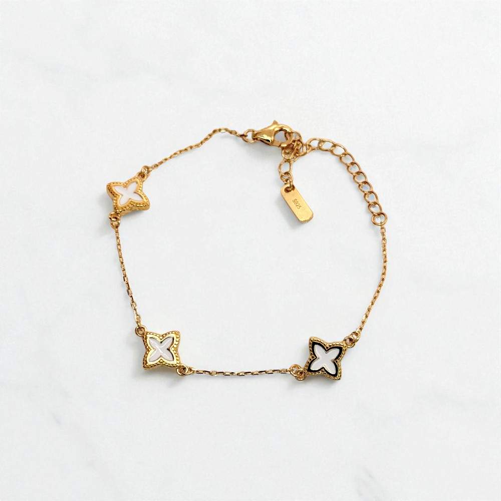 S925 Sterling Silver Golden Clover Charm Bracelet