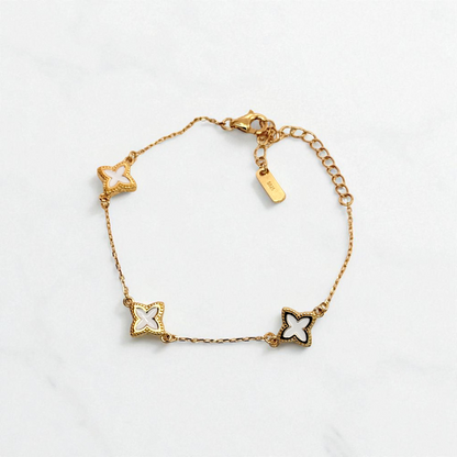 S925 Sterling Silver Golden Clover Charm Bracelet