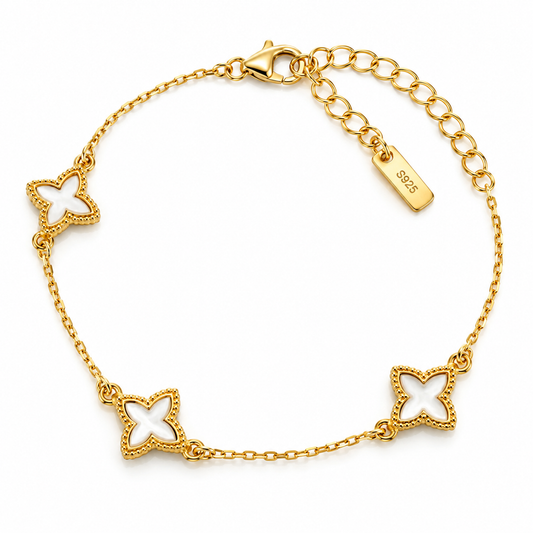 S925 Sterling Silver Golden Clover Charm Bracelet