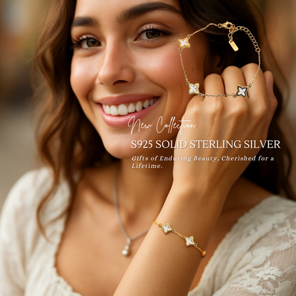S925 Sterling Silver Golden Clover Charm Bracelet
