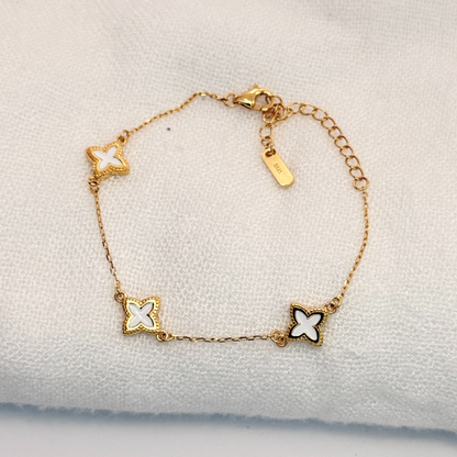 S925 Sterling Silver Golden Clover Charm Bracelet