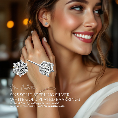 S925 Sterling Silver Solitaire Stud Earrings 6mm
