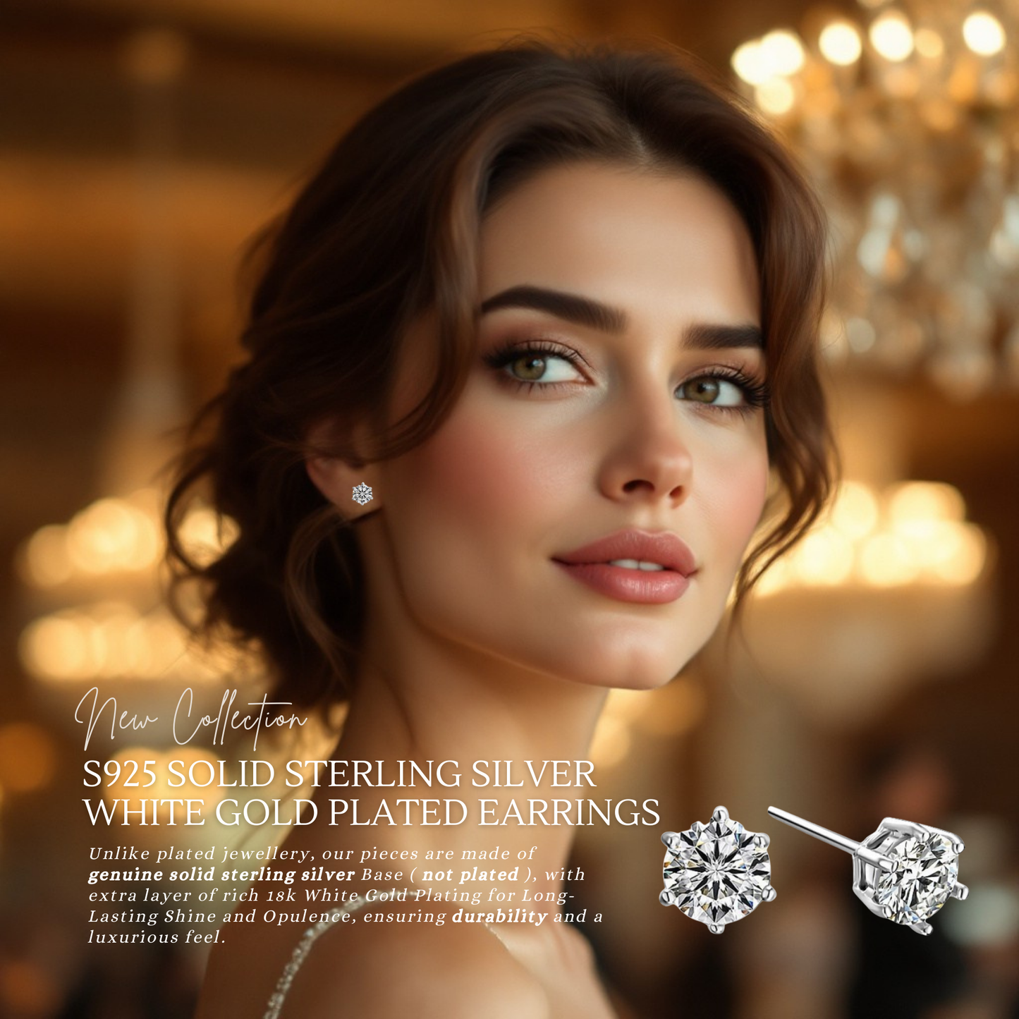 S925 Sterling Silver Solitaire Stud Earrings 6mm