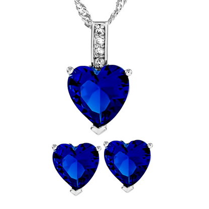 Sterling Silver Heart Zircon Pendant Necklace & Stud Earrings Set